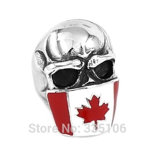 Wholesale Canada Flag Infidel Skull Ring Stainless Steel Jewelry Vintage Mask Skull Motor Biker Ring Men SWR0657A