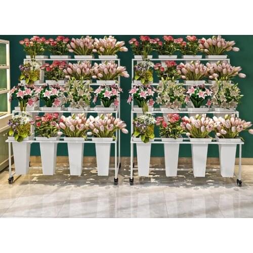Movable ladder multi-layer flower shop flower rack iron flower fake flower shelf flower bucket display rack