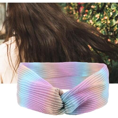 Simple Unisex Hair Band Folded Multicolor Rainbow Style Polyester Metallic Twisted Sports Skin Friendly Adjustable Headbands