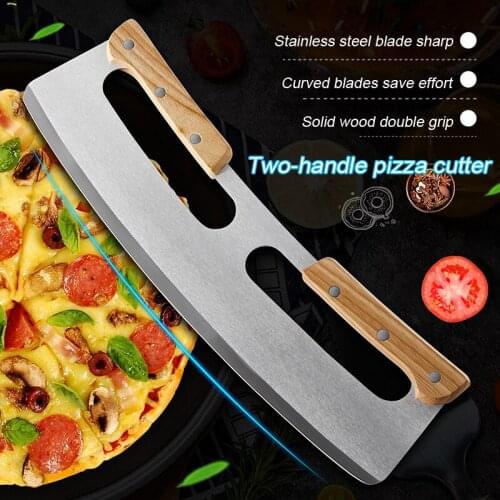 Pizza Cutter with Wooden Handles Stainless Steel Pizza Slicer Wheel Kitchen Tool For Home Event Party RERI889