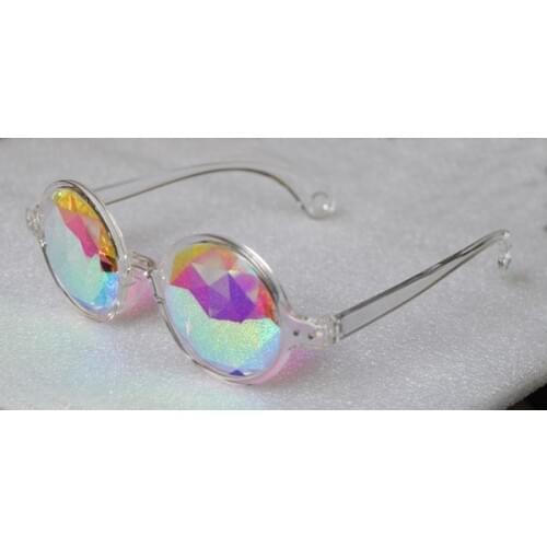 Pink frame kaleidoscope glasses for music festival