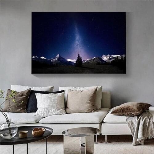 Nordic Fantasy Starry Night Scene Digital Oil Painting Printing Night Scene Tree Shadow Aurora Art Frameless Poster Home Decor