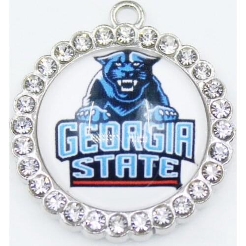 US College Georgia State 12or 20pcs Round Crystal sport Dangle Charms DIY Jewelry Bracelets Necklace Pendants Hanging Charms