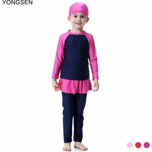YONGSEN Islamic Burkinis Maillot de bain Femme 3 Pieces Musulman Full Coverage Girl Swimsuit Long Sleeve Swimwear Muslim