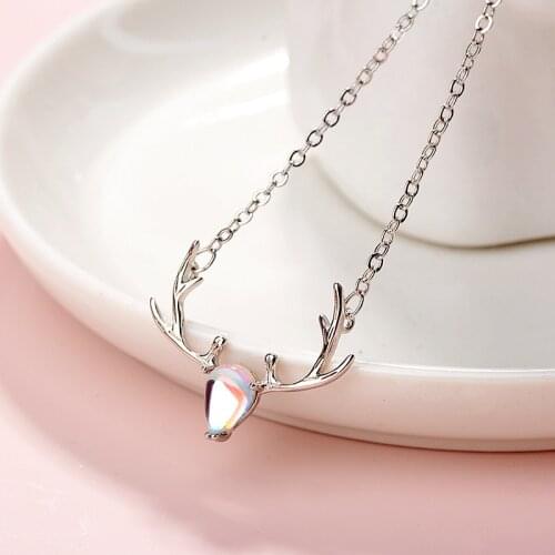 925 Sterling Silver Womens Fashion New Jewelry High Quality Crystal Zircon Deer Retro Simple Pendant Necklace Long 45CM