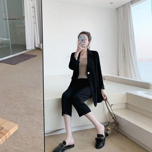 Women elegant pant suit slim fashion formal black long sleeve symmetrical blazer with trousers office ladies suits 5XL