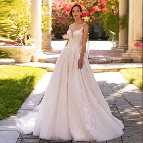 Robes De Mariage Tulle Wedding Dress O-Neck Luxury Hochzeitskleid Off the Shoulder Trouwjurk Illusion Back Vestido De Novia