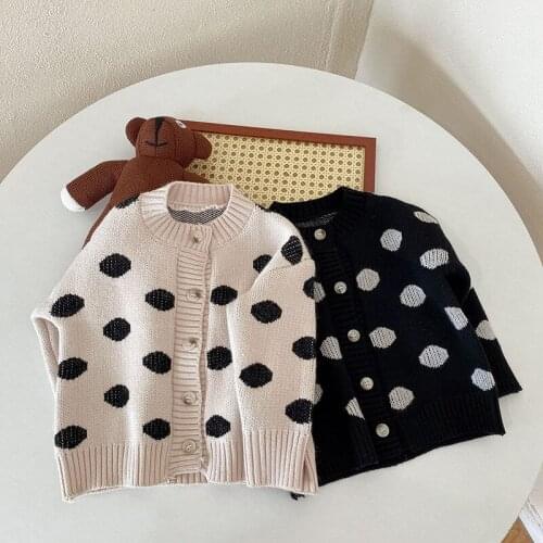 2021 Winter Children Clothes Black White Sweater Cardigan for Baby Boy Girls Dot Printed Knitted Cardigan Sweater
