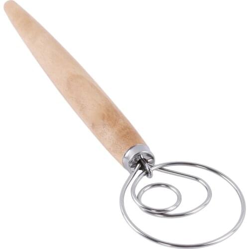 1PC DIY Bread Dough Bakeware Dough Eggs Beater Mixer Tool 13 Inch Oak Wood Handle Stainless Steel Blender