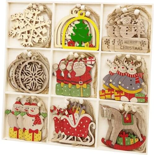 16PCS Christmas Wooden Snowflakes Wood Craft DIY Christmas Tree Hanging Ornament Christmas Decorations Gift Wooden Pendants Home