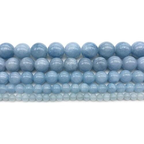 4mm 6mm 8mm 10mm 12mm Natural Blue Angelite Stone Round Loose Beads Fit DIY Beads for Jewelry Making Bracelet Woman