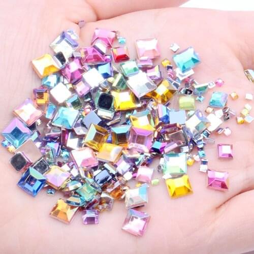 Acrylic Rhinestones FlatBack Square 2mm 4mm 6mm AB Color Crafts Scrapbooking DIY Clothes Nail Art Decoration