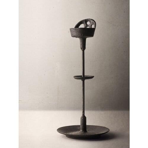 Antique Iron Candlestick Aromatherapy Candle Metal Butter Lamp Vintage Ornament Decoration Home Zen Tea Ceremony Candle Lamp