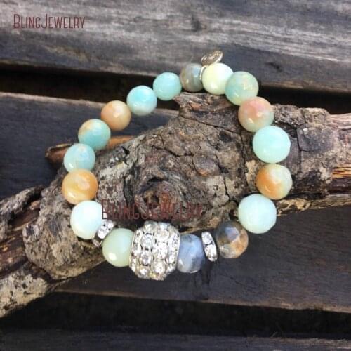 Big Crystal Ball Bracelets Amazonite Beaded Stretch Bracelet Big Bead Stretch Bracelet BM12347