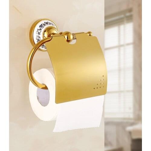 Bathroom Paper Holders Copper Tissue Rack Gold Toilet Paper Rack with ceramics/jade Base Bath Hardware Bathroom accessories