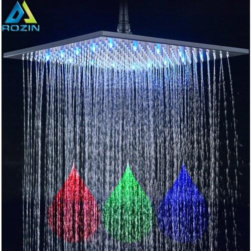 Black Bronze 16 inch Rainfall shower head square led light shower faucet head 40cm Brass Rainfall Shower Head