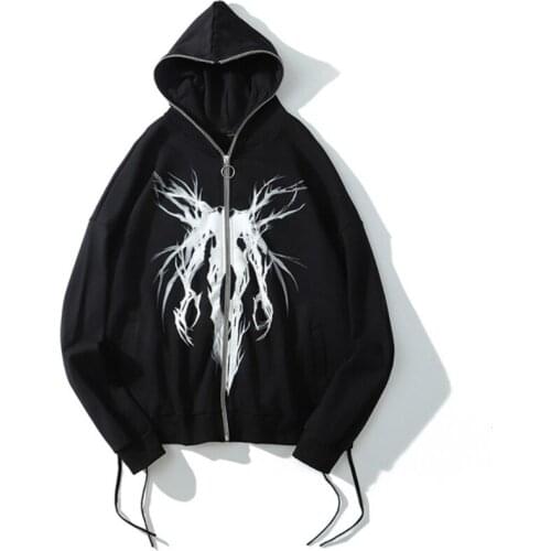 D0LF Punk Autumn Streetwear Graphic Prints Hoodies Zippers Ribbon Women Sweatshirt Goth Black Oversized Couples Jacket