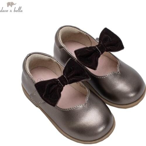 DB18495 Dave Bella autumn baby girl bow solid leather shoes children girls brand shoes