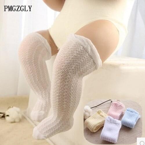 Baby Socks For Summer Ventilation Cotton Mesh Breathable Socks Newborn Infant Baby Girls Boy Knee High Long Sock White