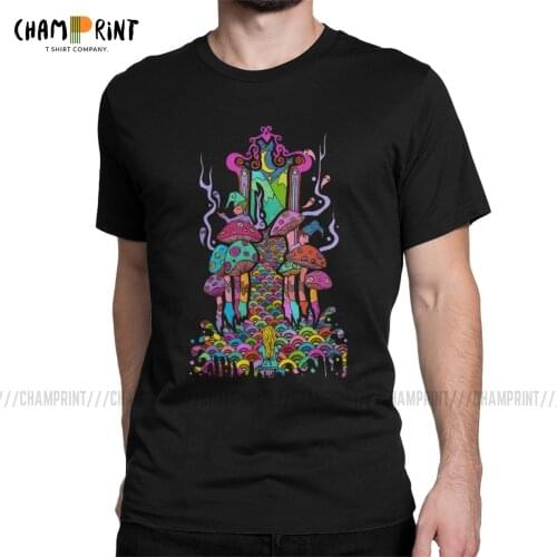 Welcome To Wonderland T Shirt for Men Vintage T-Shirt O Neck Trippy Blacklight Psychedelic Tees Hippie Style Clothing Plus Size