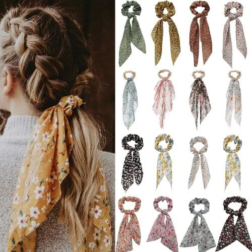 Fasihon Dot Ribbon Hair Scrunchies for Women Hair Ring Female Ponytail Chiffon Fabric Ribbon Hair Ties Korean Hair Accessories
