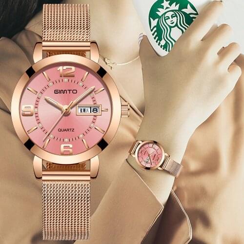 GIMTO Brand Luxury Bracelet Women Watches Waterproof Steel Gold Female Clock Dress Ladies Quartz Wrist Watch relogio feminino