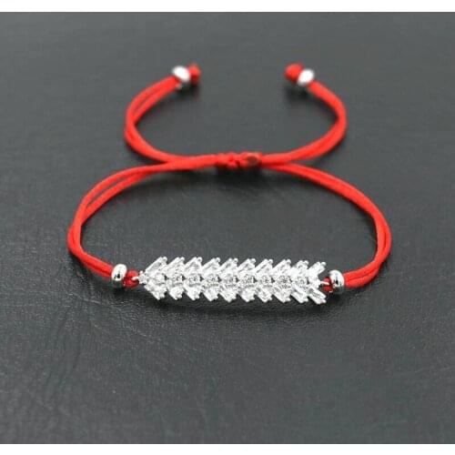 BPPCCR Exquisite Shiny Crystal Leaf Love Arrow Bracelets Red Rope Line Thread String Bracelet Men Women Pulseira Wedding Jewelry
