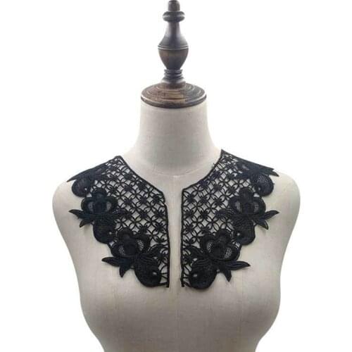2PCS White Black 3D Flowers Embroidery Laces Collar Trim Evening Dress Applique On Clothes Embellishments For Sewing Supplies