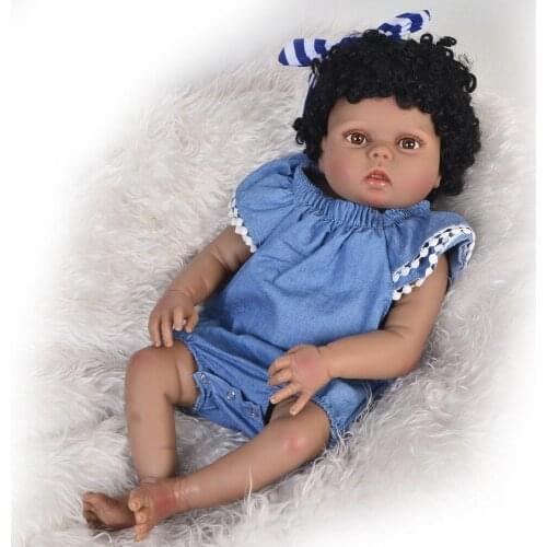 Kids Toy Doll Soft Silicone Reborn Baby Realistic Vinyl Doll Black Reborn Babies Dolls girls Christmas Gift bebe doll reborn