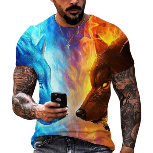 Summer 3D printing Wolf Fashion Men T-Shirt Trend Casual O-Neck Short Sleeve Street Harajuku Style Oversized T-Shirt Street Tops