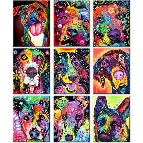 Color Dog series Diy painting number diy oil paint by numbers kit painting canvas painting by numbers for kids adults art paint
