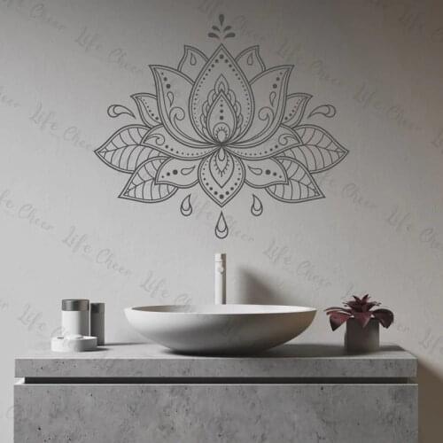 Lotus Flower Decal Mandala Wall Sticker Unique Lotus Decal Henna Design Lotus Mandala Wall Art Boho Bohemian Decor for Home