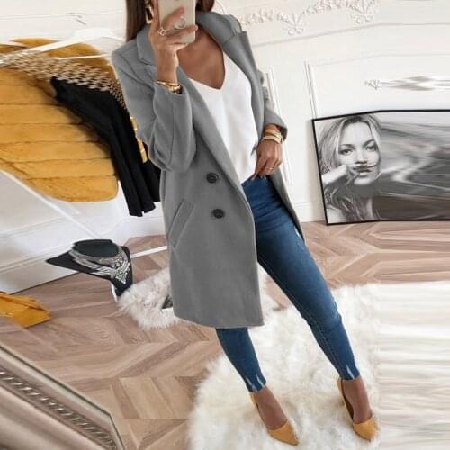 2020 New Women Woolen Coat Winter Slim Long Sleeve Blends Jackets Turn-Down Collar Autumn Office Lady Long Wool Coats Plus Size