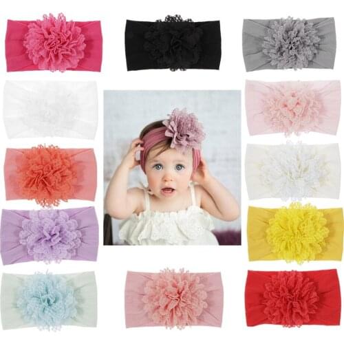 New Baby Girl Cotton Blend Flower Headband Handmade Children Turban Headwraps Stretchy Nylon Flower Wide Hair Band Cute Gift