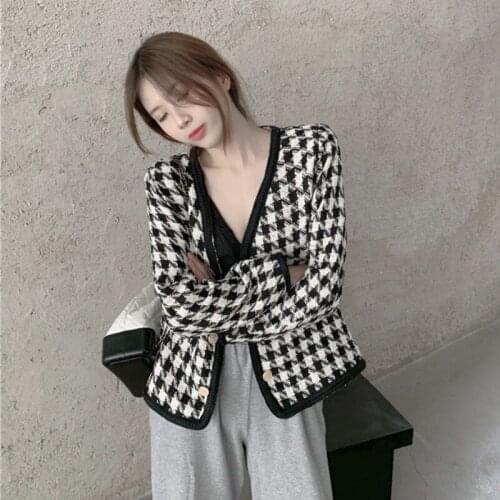 New Spring Vintage Tweed Jacket Coat Women Small Fragrance Patchwork Korean Woolen Cropped Coats Elegant Short Black Outerwear