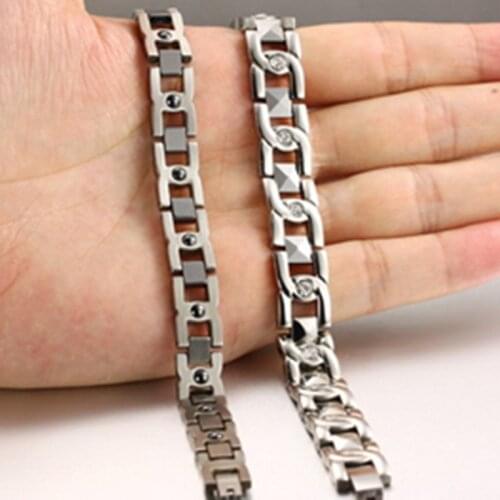 Wholesales Lovers Bracelets 316L Stainless Steel Magnetic Bangles With CZ Crystal High Quality Health Sports Wristband With Box