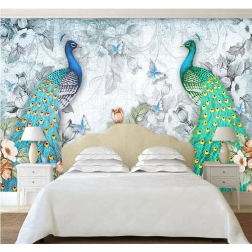 Custom photo wallpaper murals fresh stereoscopic 3D auspicious peacock flower butterfly tv background papel de parede