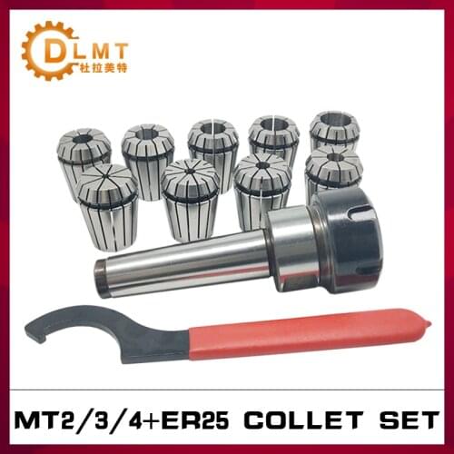 ER25 Spring Collet 9PCS MT2 MT3 MT4 ER25 M12 M16 M20 Morse Taper Chuck 1PC ER Wrench 1PC For CNC Milling Lathe Tool