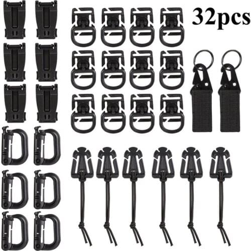 22/32/42pcs Tactical Molle Backpack Buckle EDC Tool Elastic Rope Webbing Buckle Winder Attachment Locking Carabiner Outdoor Tool