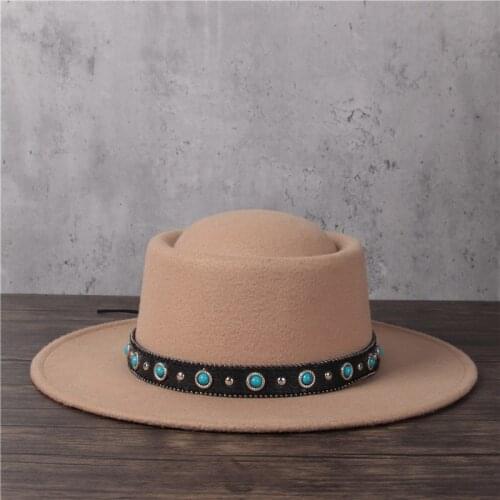Women Men Wool Fedora Hat Lady Tassel Pork Pie Hat Gentleman Flat Church Porkpie Top Jazz Hat