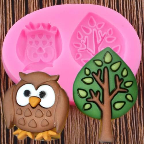 3D Cute Owl Tree Silicone Molds Cupcake Topper Fondant Cake Decorating Tools Resin Clay Chocolate Gumpaste Moulds