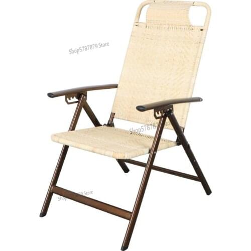 Real rattan lunch break lounge chair folding chair real rattan leather old-fashioned two-fold chair old man high back outdoor ri
