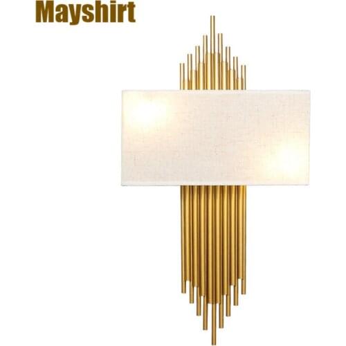 Modern Gold Tube Wall Lamp European Led Wall Lights Fabric Lampshade Wall Sconce Bedroom Bedside Bathroom Mirror Light Fixtures
