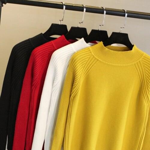 WWENN Korean Fashion Thick Pullovers Women Half High Collar 2021 Autumn Winter Casual Loose Female Sweater Long Sleeve Knit Top