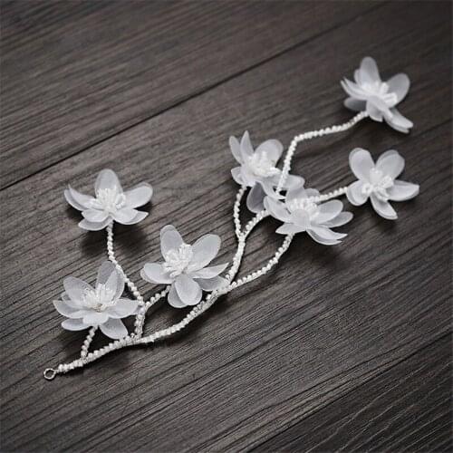 Silver Color Headband Bridal Floral Hair Piece Vine Beaded Wedding Accessories Handmade Women Headdress