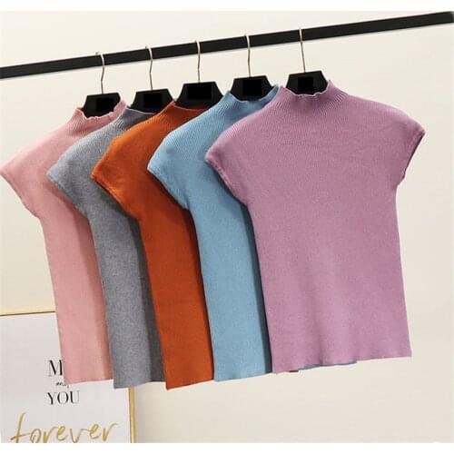 2020 New Fashion Autumn Knit Top Thin High Neck Knitted T shirt Femme Women Solid Slim Fit T-Shirt Ropa Mujer