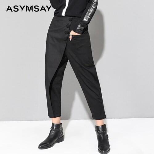 ASYMSAY New Spring Autumn Harem Pants Womens Irregular Stitching Personality Fashion Pants Streetwear Ankle-length Pants AL2053