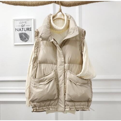 Womens Korean Style Solid Sleeveless Winter Keep Warm Winter Vest Coat Single Women Breasted Loose light duck down Vest