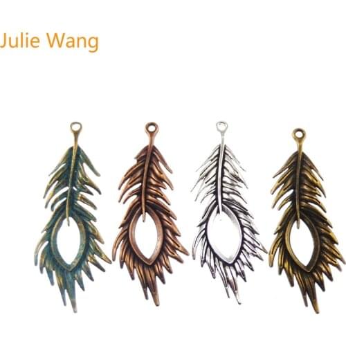 Julie Wang 4PCS/lot Zinc Alloy Mix 4 colors Peacock Feather Pendants Charms Jewelry Earring Necklace Handcrafts Finding DIY Gift