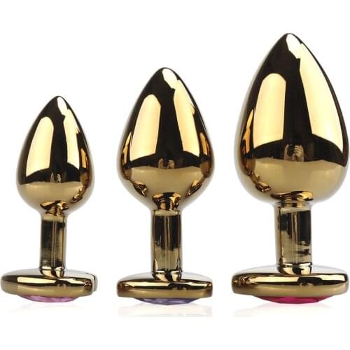 1PC Gold Metal Anal Plug Men Heart Diamond Smooth Anal Beads Butt Plug Anus Dilator Massager Couple Flirt Anal Sex Toys